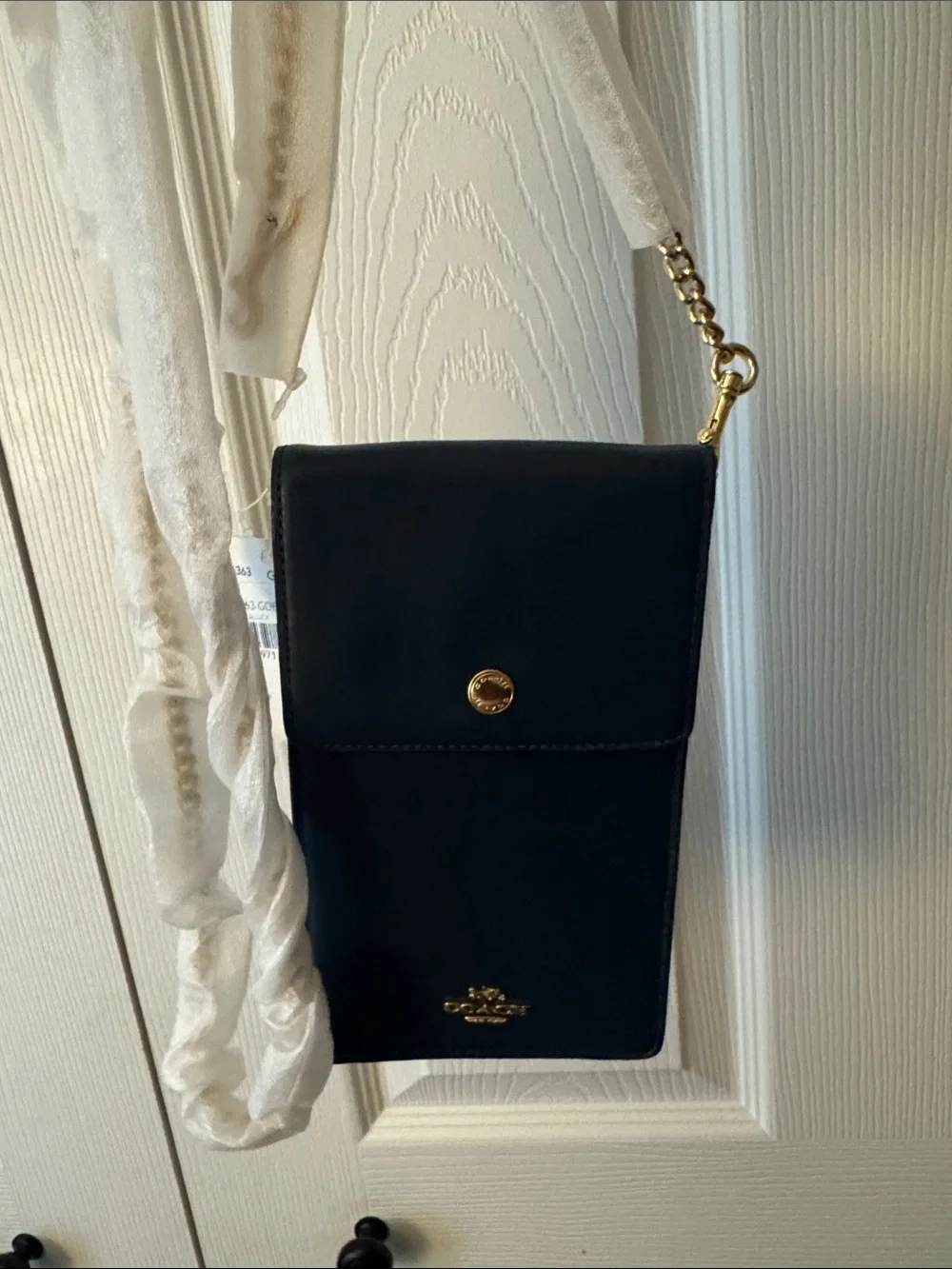 Coach Navy Blue Leather Crossbody Phone Bag with Gold Accents